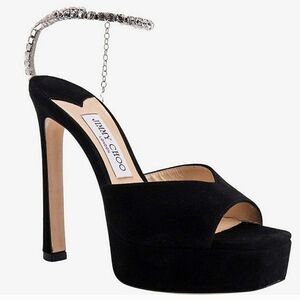 JIMMY CHOO 100% AUTHENTIC BLACK PLATFORM HEELS WITH RHINESTONE STRAPS DETAIL✨️✨